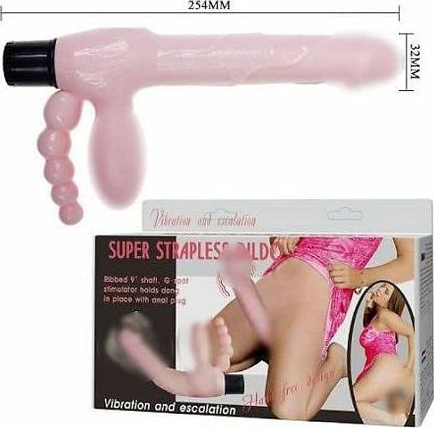 Strap-On Senza Cinghie Baile Super Strapless Vibrante 25,4 cm in TPR Flesh, Forma Curva - 9