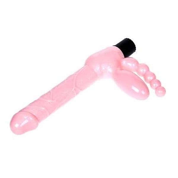 Strap-On Senza Cinghie Baile Super Strapless Vibrante 25,4 cm in TPR Flesh, Forma Curva - 10