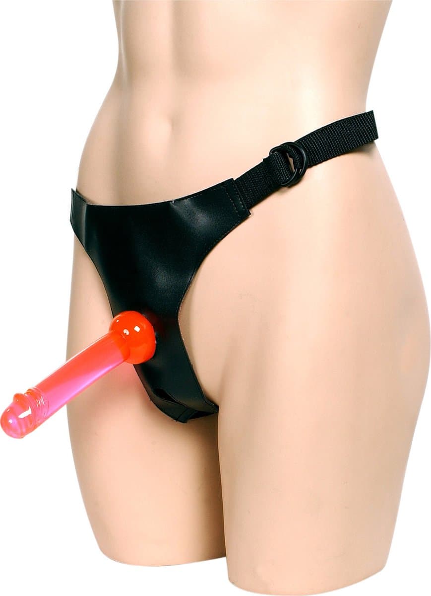 Strap-On Seven Creations Crotchless Nero con Imbracatura Regolabile e 2 Dildo Intercambiabili - 4
