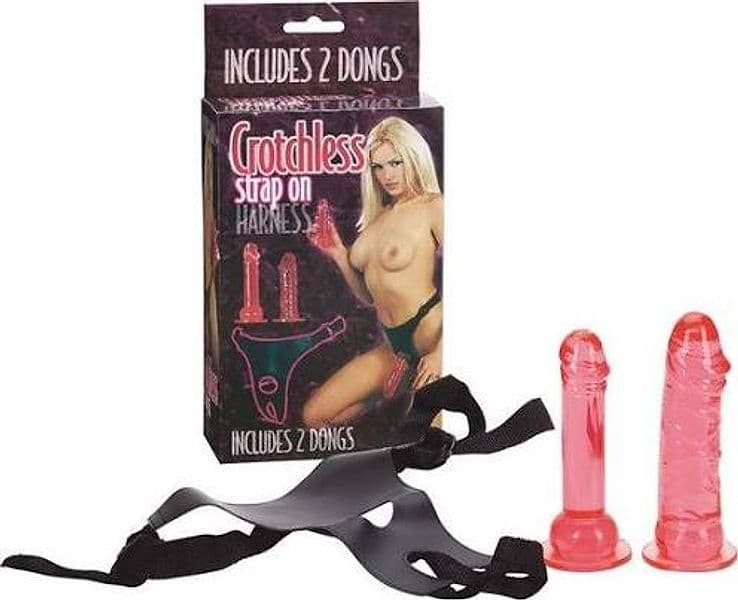 Strap-On Seven Creations Crotchless Nero con Imbracatura Regolabile e 2 Dildo Intercambiabili - 5