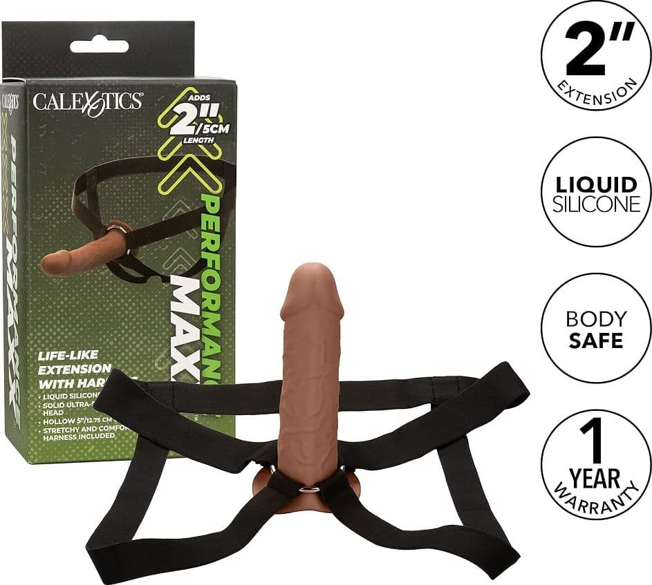 Estensore Cavo CalExotics Performance MAXX 17,25 cm Marrone in Silicone Liquido con Harness +5 cm - 5