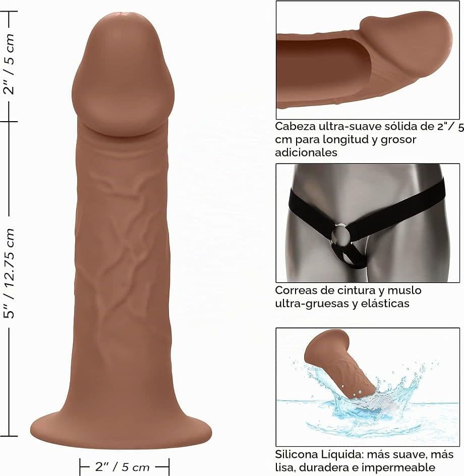 Estensore Cavo CalExotics Performance MAXX 17,25 cm Marrone in Silicone Liquido con Harness +5 cm - 6