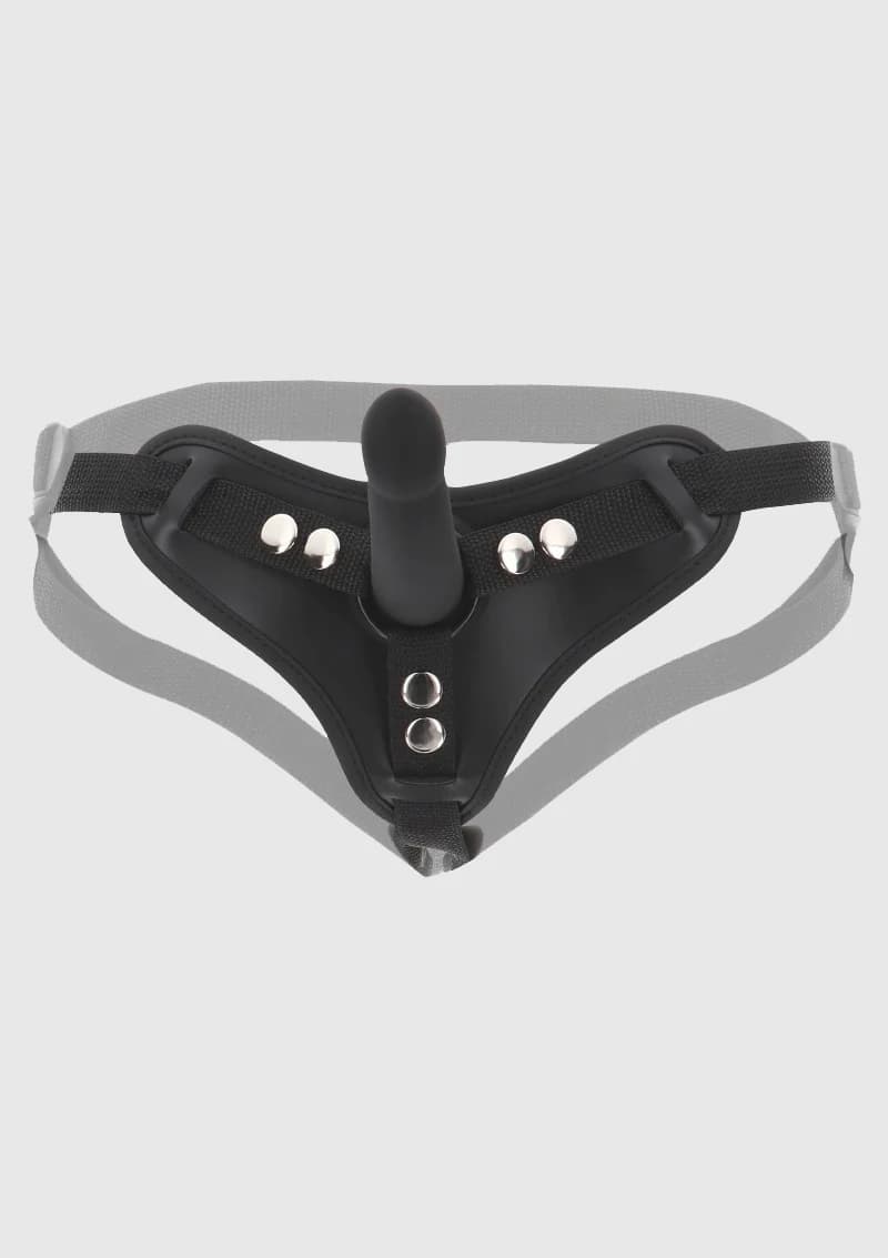 Strap-On Taboom Luxury Bondage Essentials Nero con Dildo in Silicone 12,5 cm e 2 Anelli Intercambiabili - 3