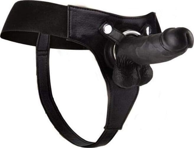 Strap-On Ouch! Realistic Nero 20 cm con Dildo Anatomico e Imbracatura Elastica Regolabile - 2