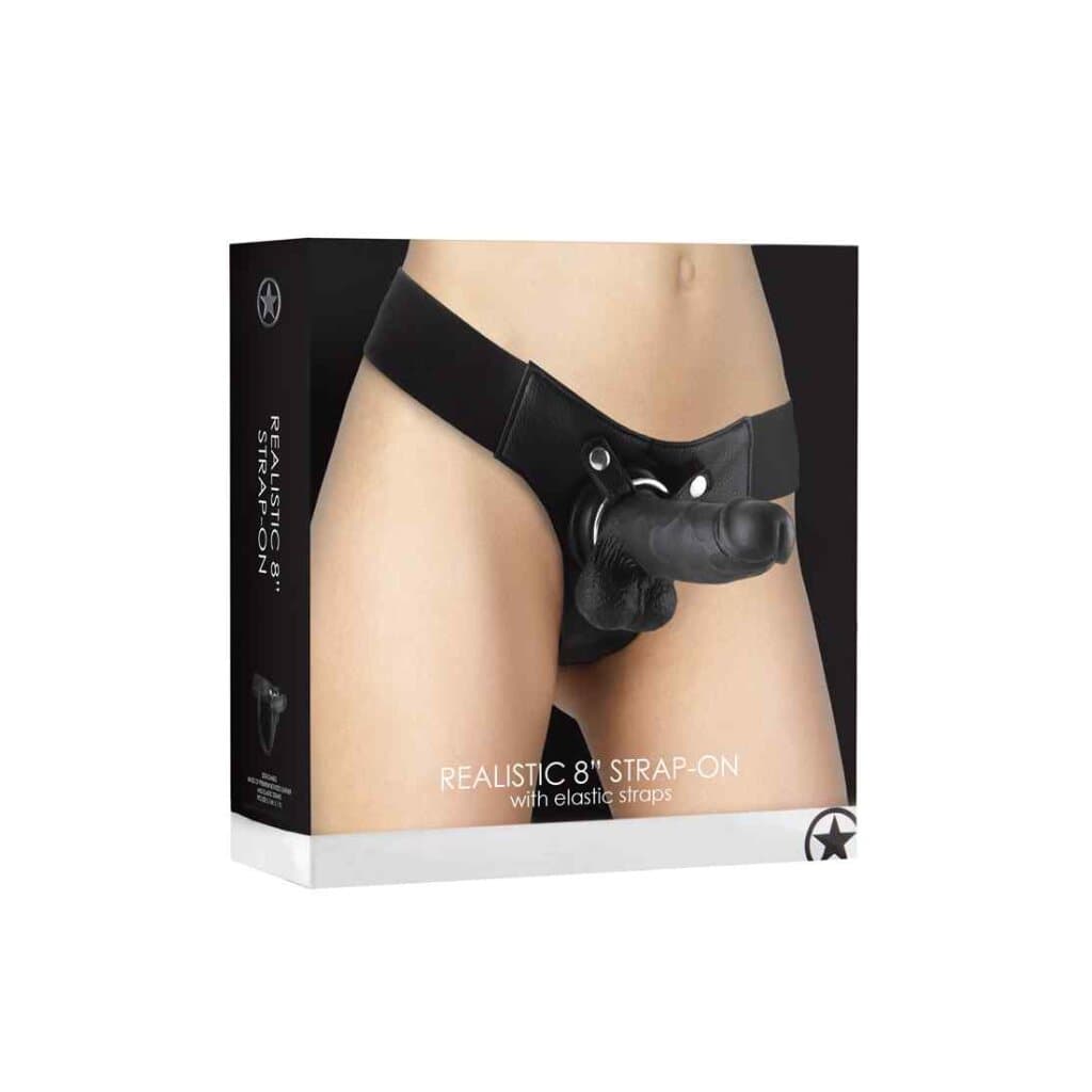 Strap-On Ouch! Realistic Nero 20 cm con Dildo Anatomico e Imbracatura Elastica Regolabile - 3