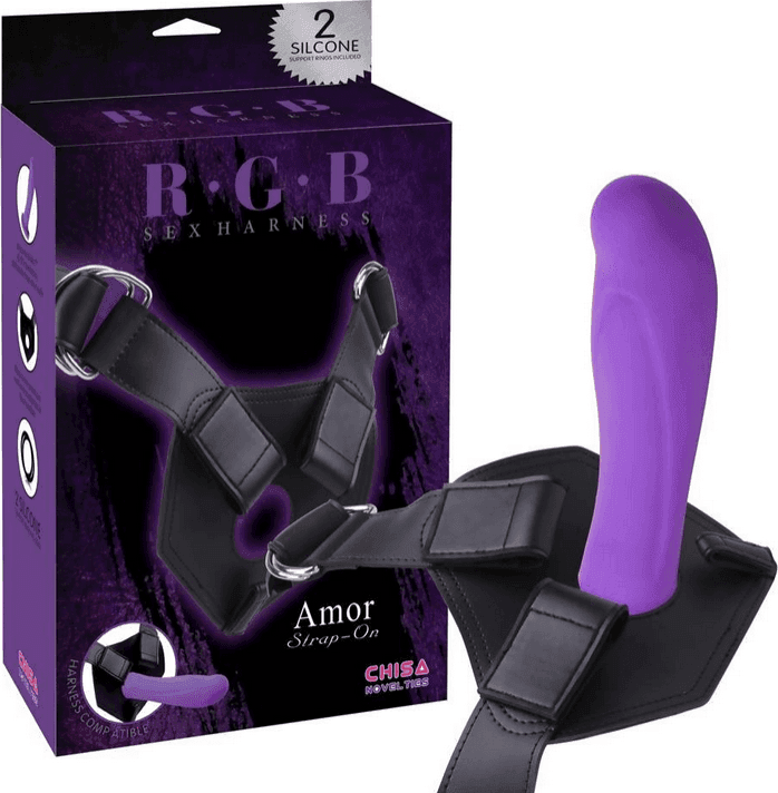 Strap-On Chisa R.G.B Amor Nero e Viola con Dildo in Silicone e Harness Regolabile fino a 119 cm - 3