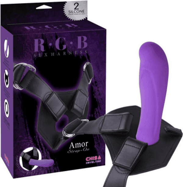 Strap-On Chisa R.G.B Amor Nero e Viola con Dildo in Silicone e Harness Regolabile fino a 119 cm - 7