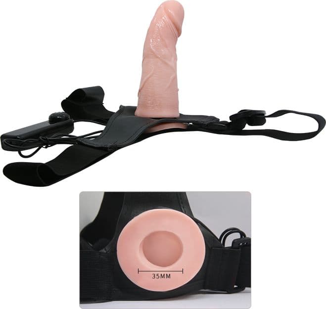 Strap-On Vibrante Baile Ultra Passionate 15 cm in TPR Flesh con Controller Cablato e Harness Regolabile - 6