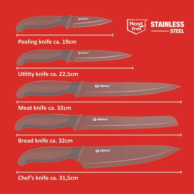 Alpina - Stainless steel knife set (Burgundy) - 3