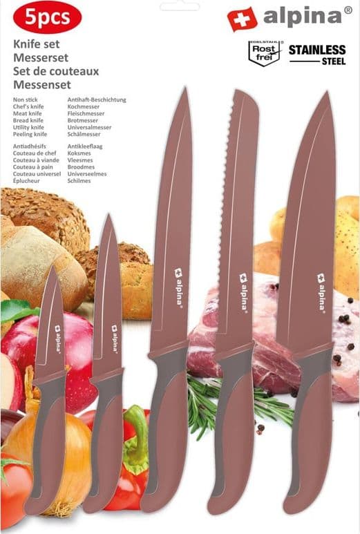 Alpina - Stainless steel knife set (Burgundy) - 6