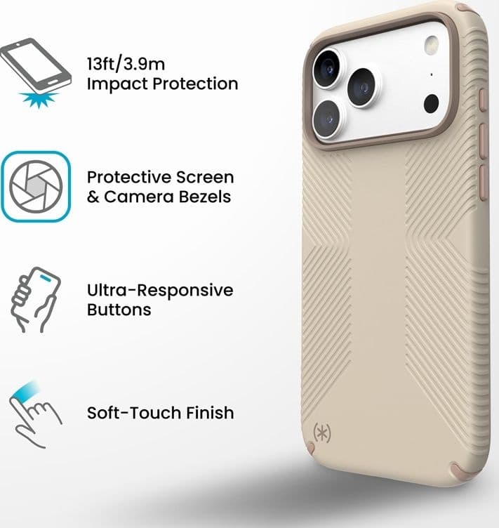Speck Presidio2 Grip MagSafe - Custodia per iPhone 18 Pro / 17 Pro (Papiro) - 5