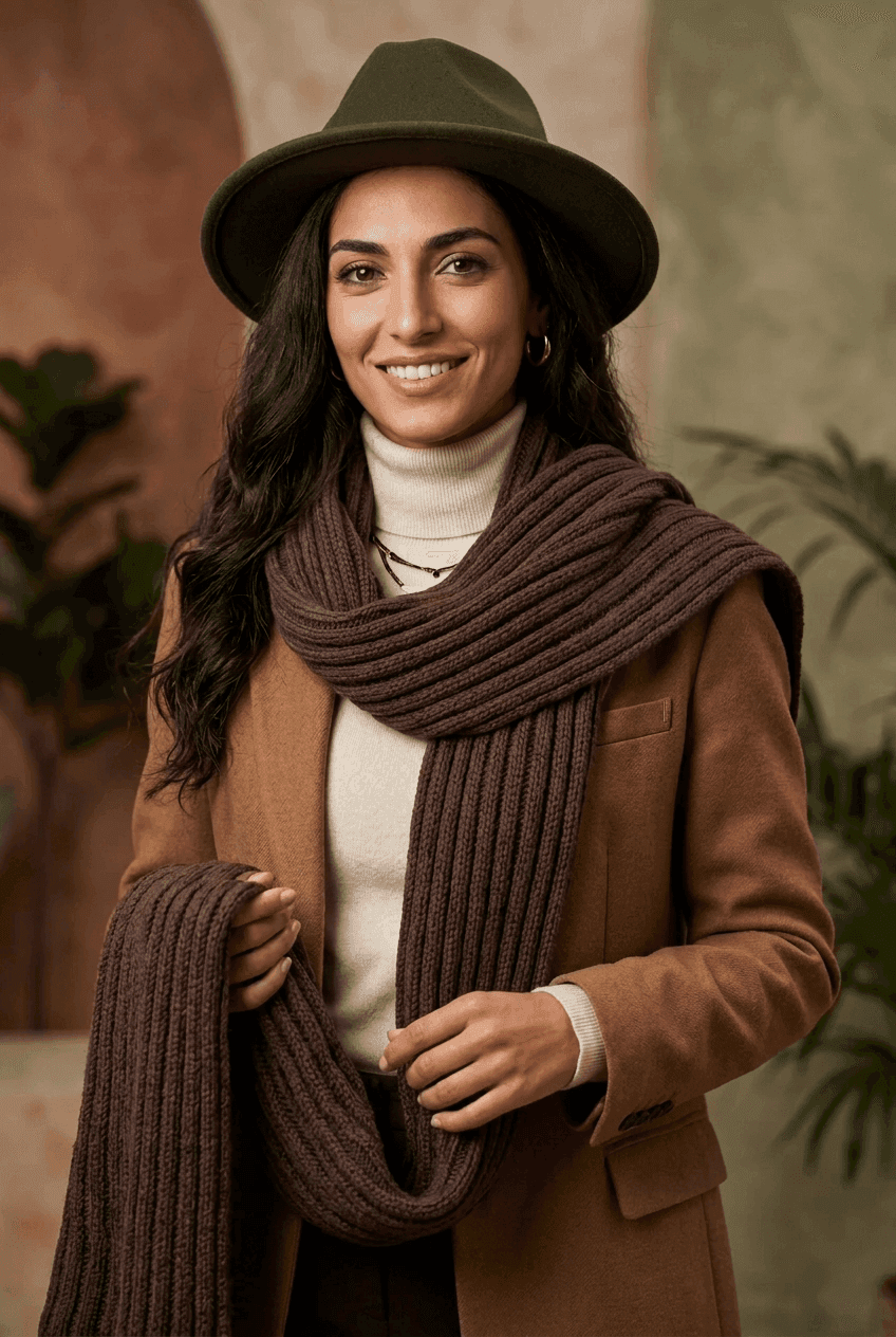 Sciarpa uomo e donna Danielapi in 100% cashmere marrone a coste - 4