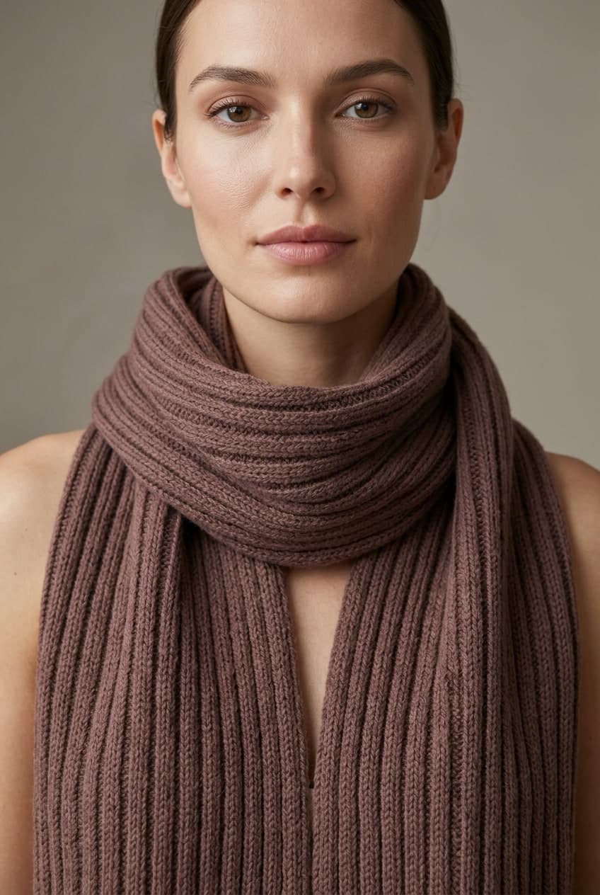 Sciarpa uomo e donna Danielapi in 100% cashmere marrone a coste - 5