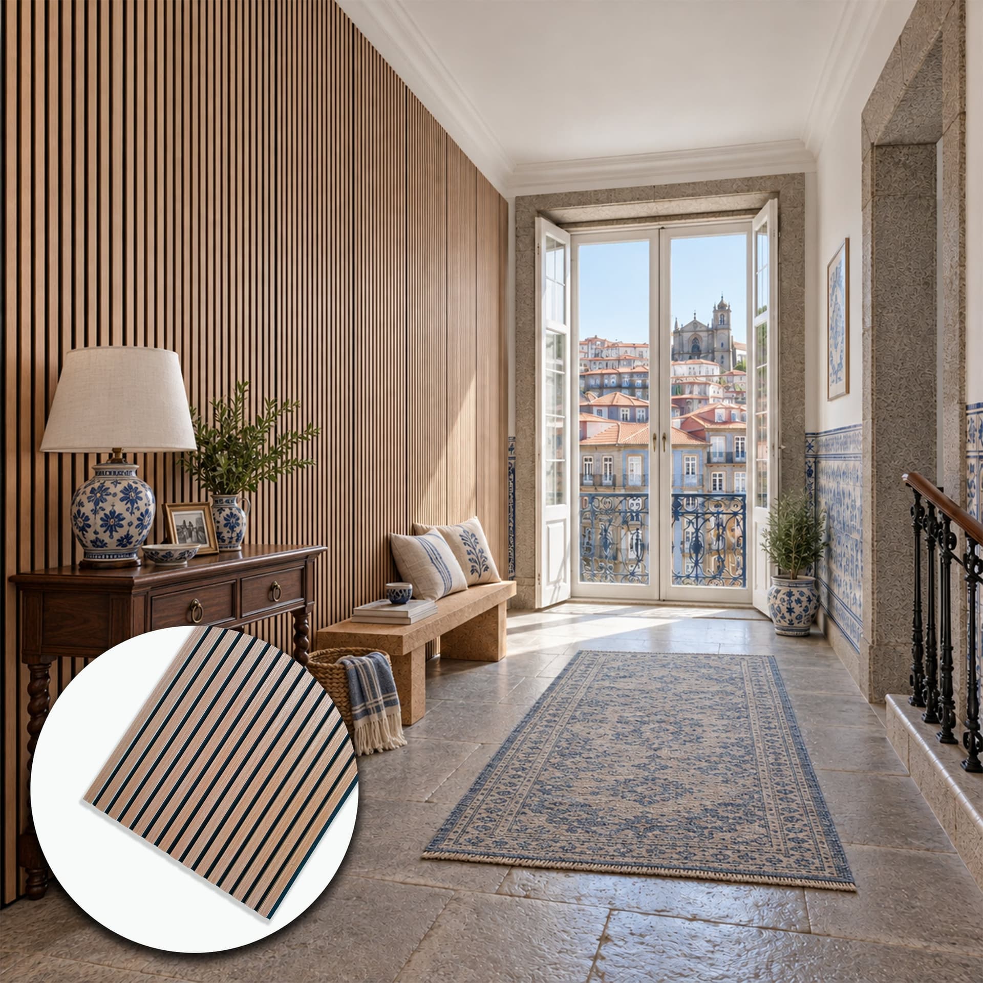 Pannello Acustico a Lamelli Castagno in Vero Legno, Fibra di Legno e Feltro 12x600x2900 mm – 1,74 m² - 2