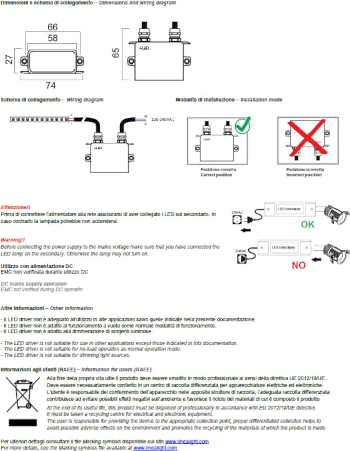 Alimentatore Linea Light 99186 driver 24W esterno IP67 - 3