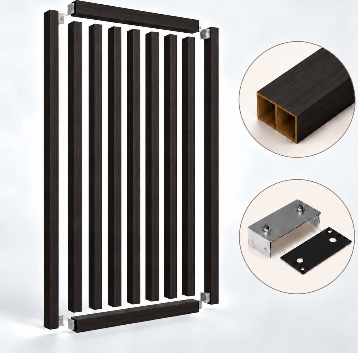 SIPA PURE Kit completo (9 toghe+2 basi orizzontali+staffe fisse) Divisorio Frangiluce in PVC Effetto Legno – rifilabile  850x2900mm - 17