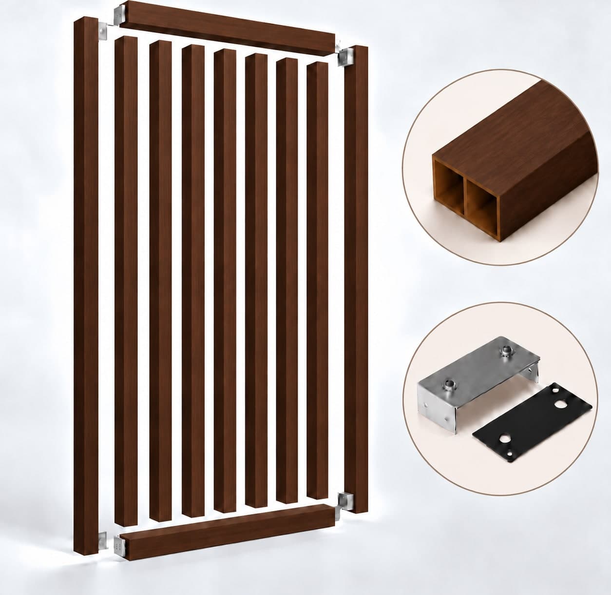SIPA PURE Kit completo (9 toghe+2 basi orizzontali+staffe fisse) Divisorio Frangiluce in PVC Effetto Legno – rifilabile  850x2900mm - 19