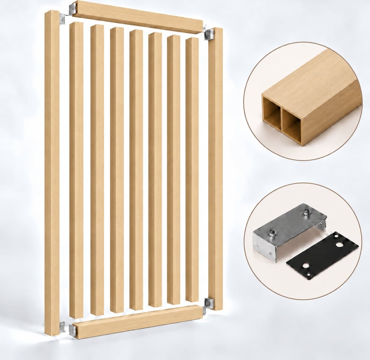 SIPA PURE Kit completo (9 toghe+2 basi orizzontali+staffe fisse) Divisorio Frangiluce in PVC Effetto Legno – rifilabile  850x2900mm - 20