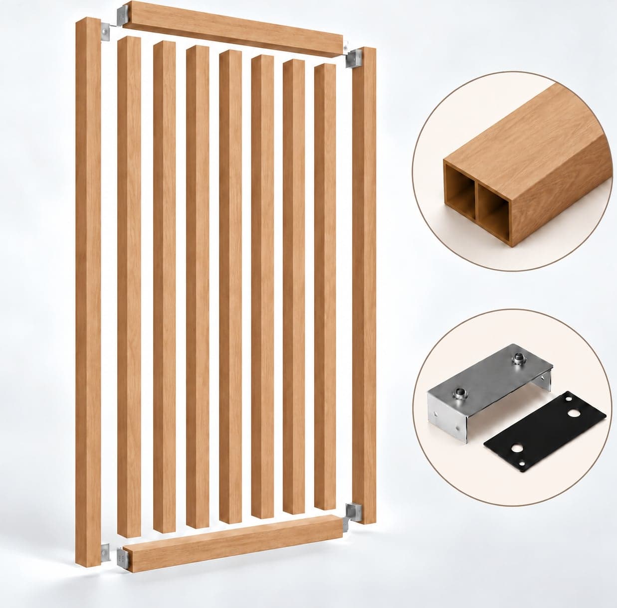 SIPA PURE Kit completo (9 toghe+2 basi orizzontali+staffe fisse) Divisorio Frangiluce in PVC Effetto Legno – rifilabile  850x2900mm - 21