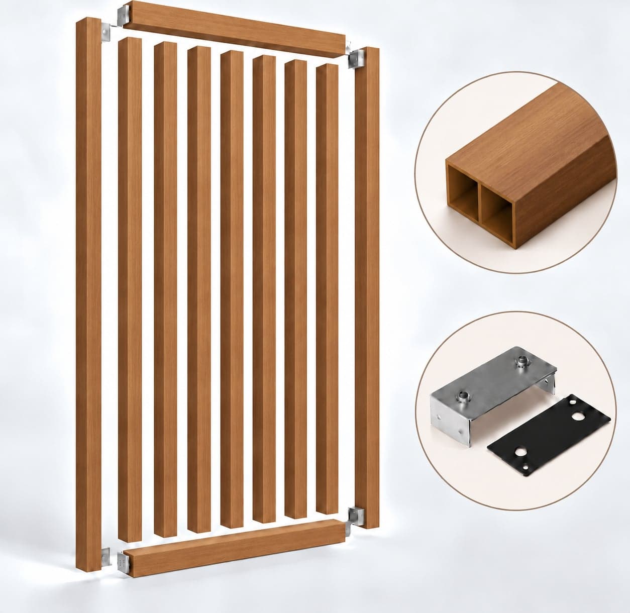 SIPA PURE Kit completo (9 toghe+2 basi orizzontali+staffe fisse) Divisorio Frangiluce in PVC Effetto Legno – rifilabile  850x2900mm - 22