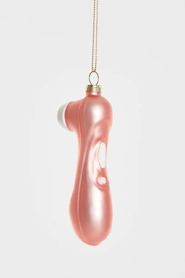 Decorazione Natalizia Sattie in Vetro Rosa e Bianco da Appendere, Addobbo Originale per Albero di Natale, 10,4 cm - 2