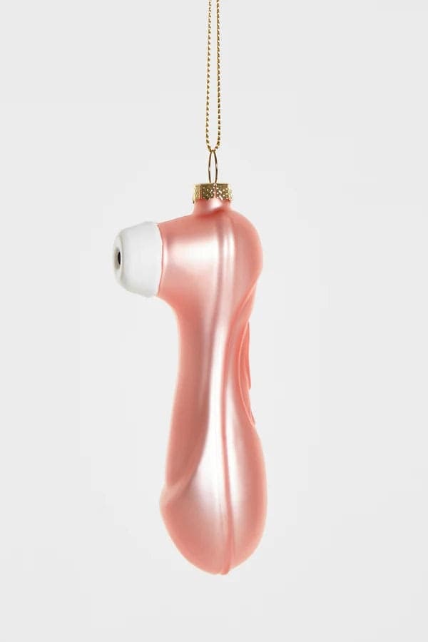 Decorazione Natalizia Sattie in Vetro Rosa e Bianco da Appendere, Addobbo Originale per Albero di Natale, 10,4 cm - 3