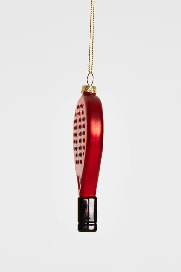 Decorazione Natalizia Racchetta Padel Rossa in Vetro da Appendere, Addobbo per Albero di Natale, 10 cm - 2