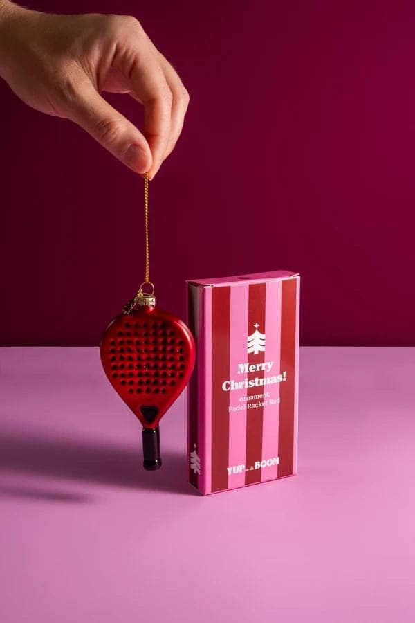 Decorazione Natalizia Racchetta Padel Rossa in Vetro da Appendere, Addobbo per Albero di Natale, 10 cm - 3