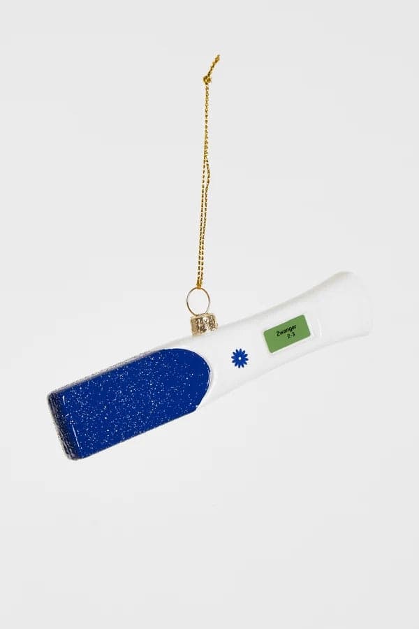 Decorazione Natalizia Test di Gravidanza Blu in Vetro da Appendere, Addobbo per Albero di Natale, 13 cm - 3