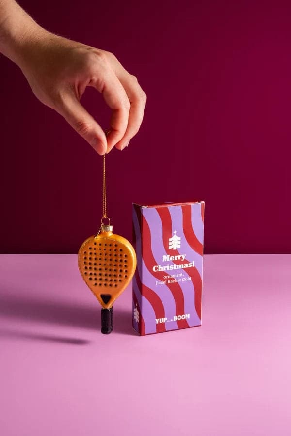 Decorazione Natalizia Racchetta Padel Dorata in Vetro da Appendere, Addobbo per Albero di Natale, 10 cm - 3