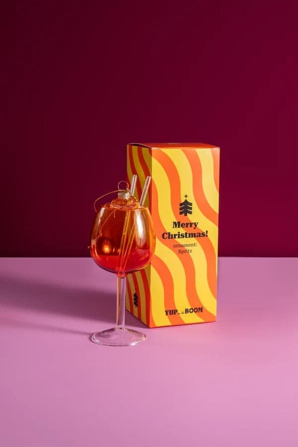 Decorazione Natalizia Bicchiere Spritz Arancione in Vetro da Appendere, Addobbo Originale per Albero di Natale, 14,5 cm - 3