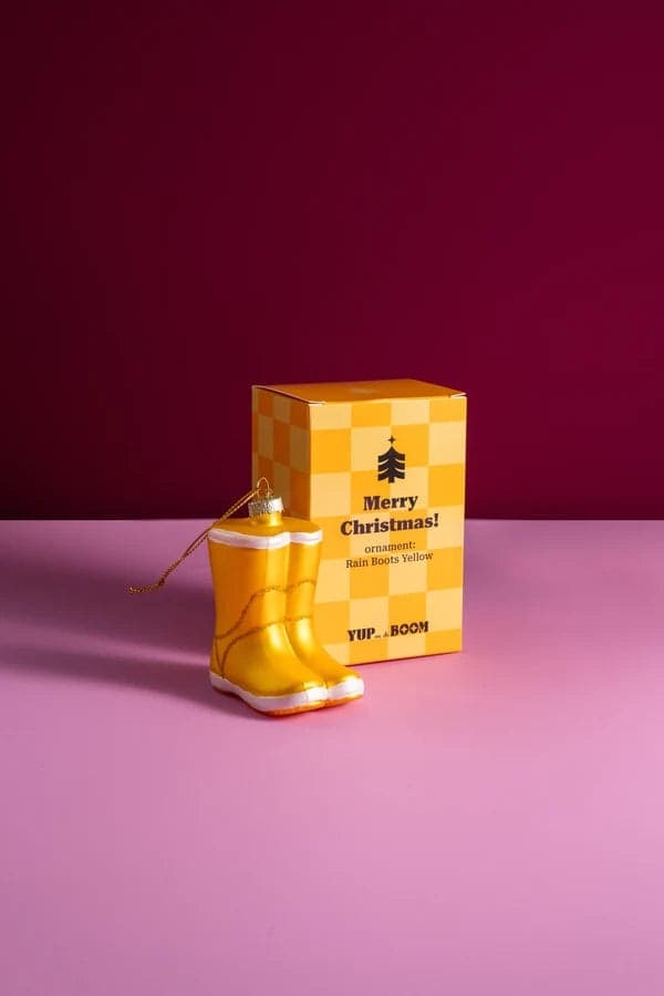 Decorazione Natalizia Stivale da Pioggia Giallo in Vetro da Appendere, Addobbo Originale per Albero di Natale, 9 cm - 2