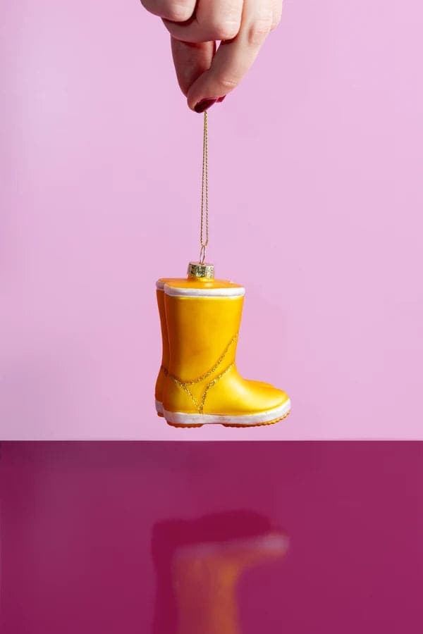 Decorazione Natalizia Stivale da Pioggia Giallo in Vetro da Appendere, Addobbo Originale per Albero di Natale, 9 cm - 3