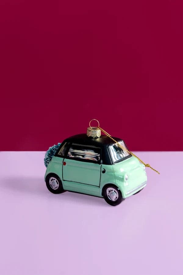 Decorazione Natalizia Auto City Car Verde Menta in Vetro da Appendere, Addobbo a Forma di Macchina per Albero di Natale, 10 cm - 2