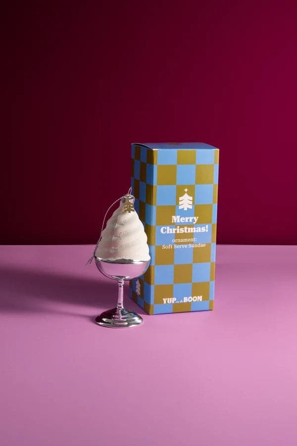 Decorazione Natalizia Coppa Gelato Soft Bianco e Argento in Vetro da Appendere, Addobbo per Albero di Natale, 12,5 cm - 3
