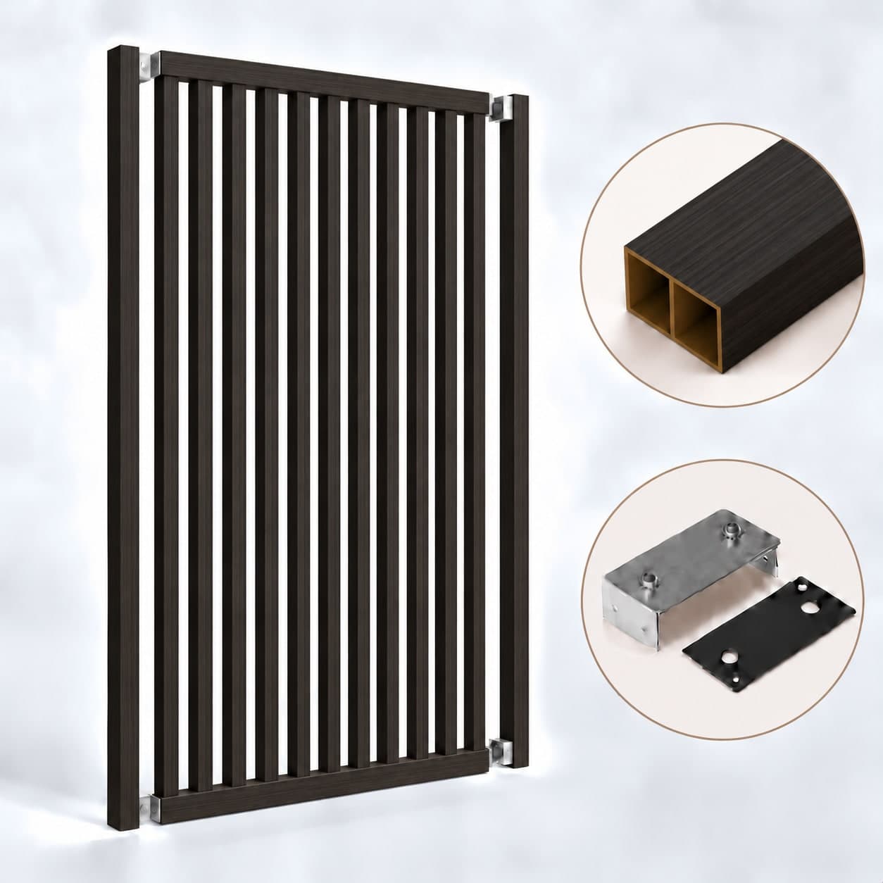 SIPA PURE Kit completo (13 toghe+2 basi orizzontali+staffe fisse) Divisorio Frangiluce in PVC Effetto Legno – rifilabile  1250x2900mm - 17