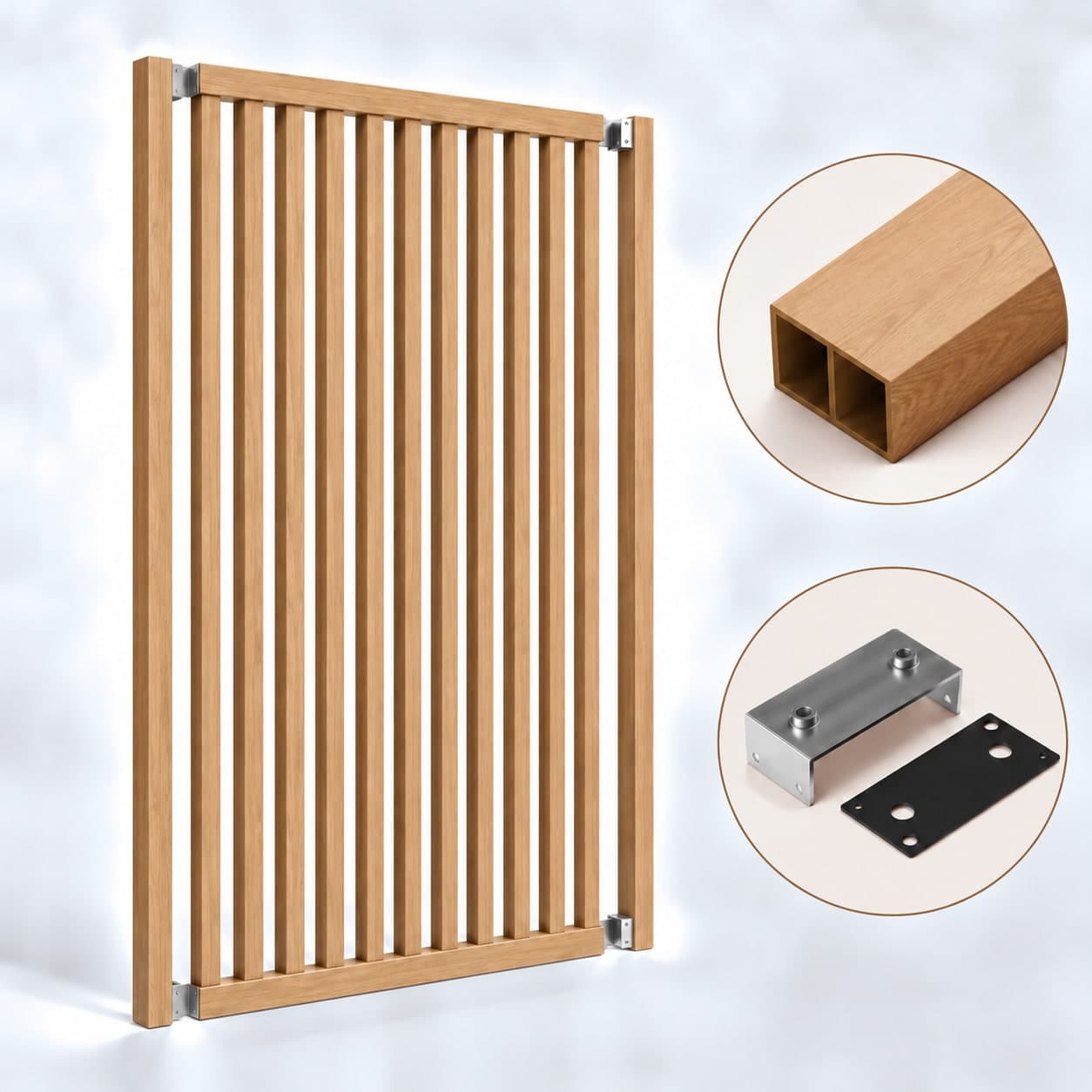 SIPA PURE Kit completo (13 toghe+2 basi orizzontali+staffe fisse) Divisorio Frangiluce in PVC Effetto Legno – rifilabile  1250x2900mm - 18