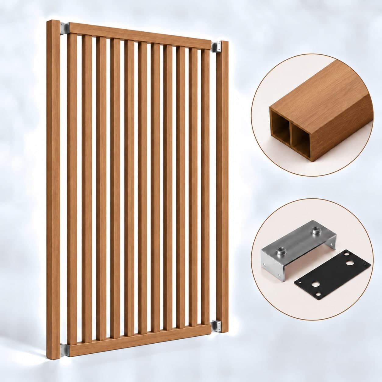 SIPA PURE Kit completo (13 toghe+2 basi orizzontali+staffe fisse) Divisorio Frangiluce in PVC Effetto Legno – rifilabile  1250x2900mm - 21