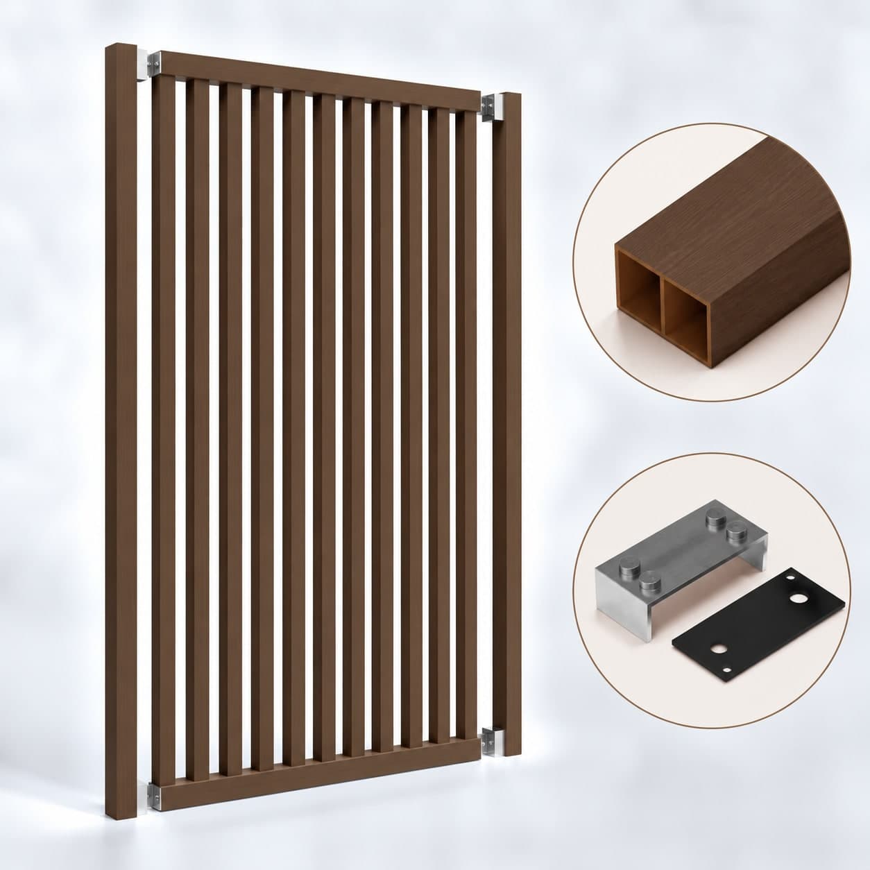 SIPA PURE Kit completo (13 toghe+2 basi orizzontali+staffe fisse) Divisorio Frangiluce in PVC Effetto Legno – rifilabile  1250x2900mm - 22
