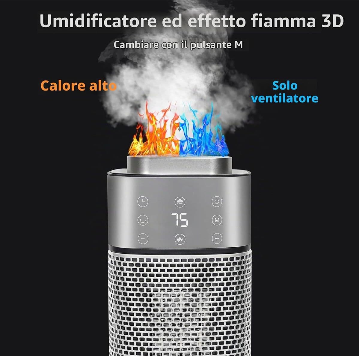 Termoventilatore Portatile 2 in 1 con Umidificatore d'Aria Riscaldatore Elettrico a Calore Istantaneo PTC Termostato Regolabile Timer e Telecomando - 2