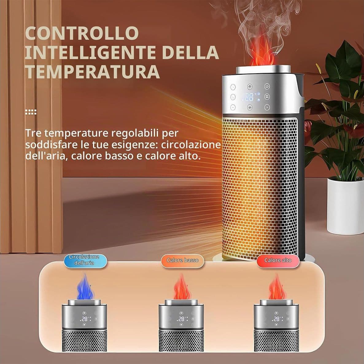Termoventilatore Portatile 2 in 1 con Umidificatore d'Aria Riscaldatore Elettrico a Calore Istantaneo PTC Termostato Regolabile Timer e Telecomando - 4