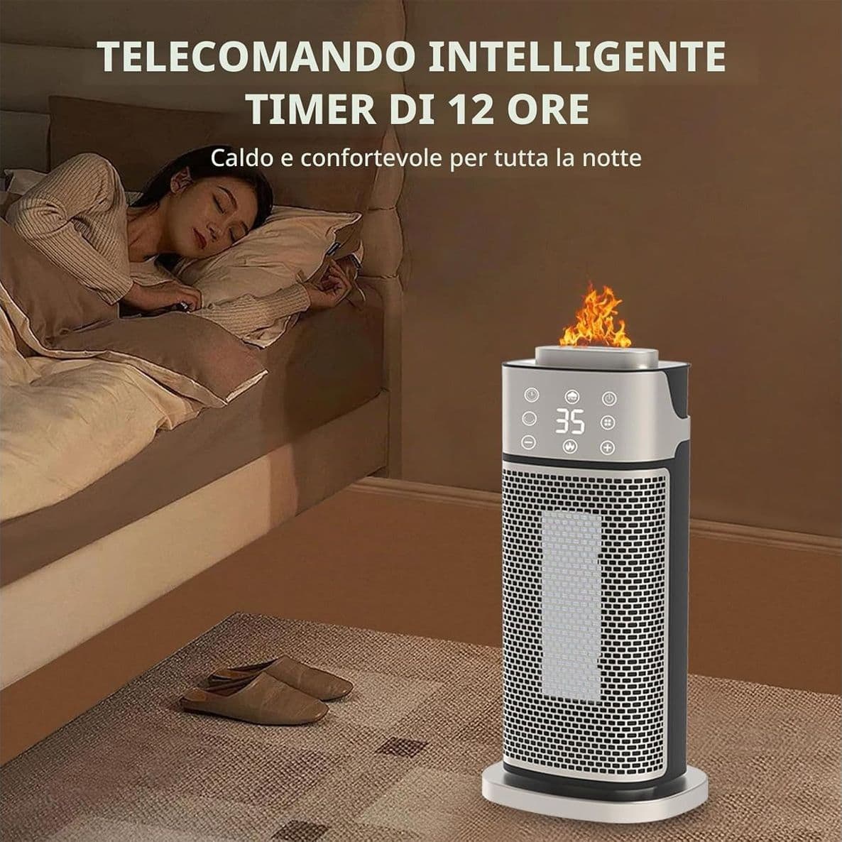 Termoventilatore Portatile 2 in 1 con Umidificatore d'Aria Riscaldatore Elettrico a Calore Istantaneo PTC Termostato Regolabile Timer e Telecomando - 5