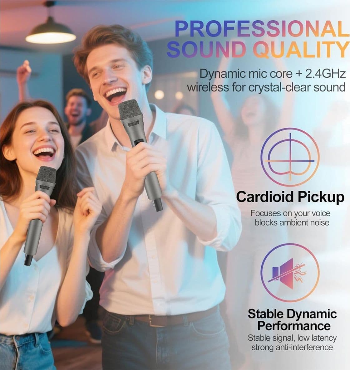 Kit 2 Microfoni Aveek Wireless Professionali Ricevitore e Microfoni Ricaricabili con 10 Ore di Autonomia Portata 30m e Adattatori Jack 6.35/3.5mm per Feste e Karaoke - 2