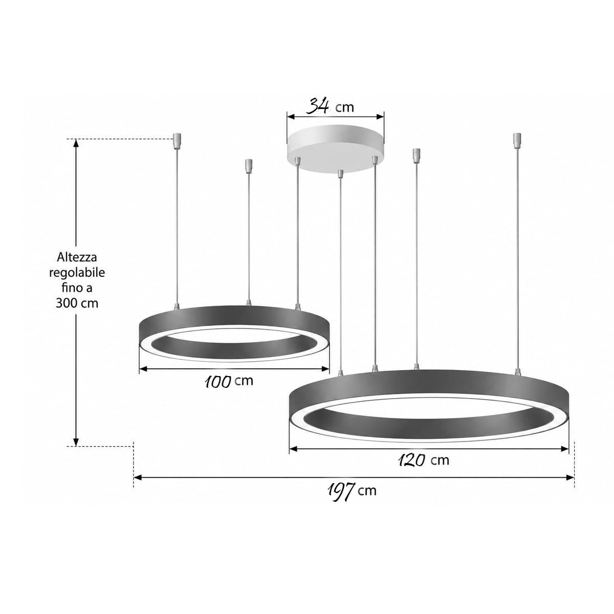 Lampadario classico Promoluce GAME BIS S100+S120 RU IN&OUT LED CCT 10800LM biemissione alluminio ruggine silicone - 4