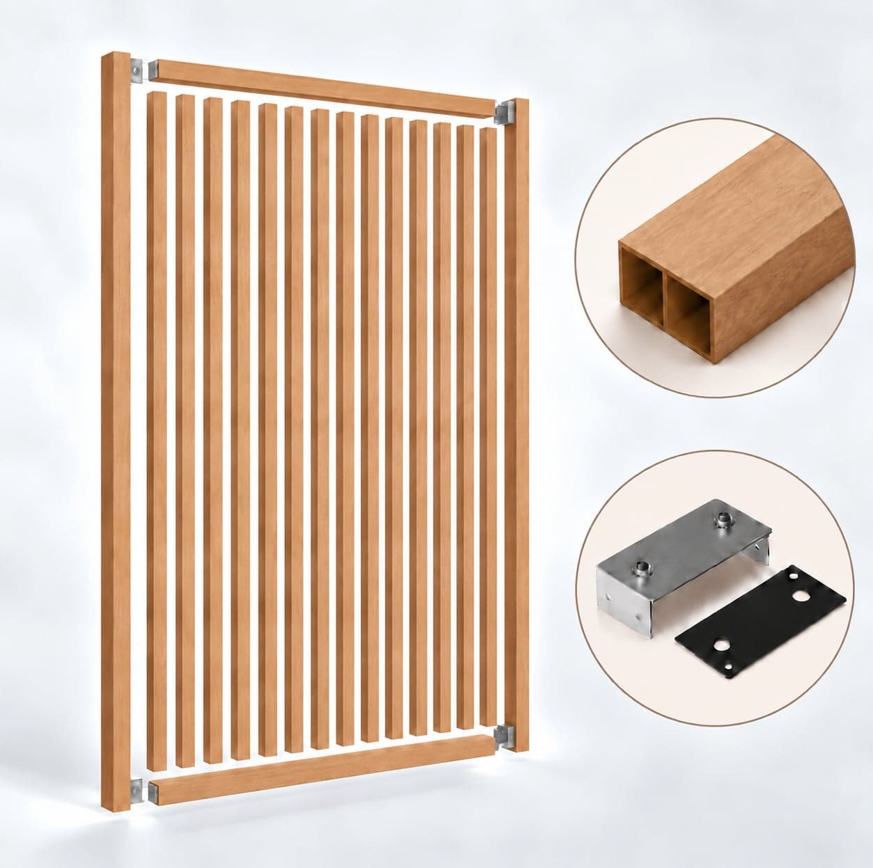 SIPA PURE Kit completo (16 toghe+2 basi orizzontali+staffe fisse) Divisorio Frangiluce in PVC Effetto Legno – rifilabile  1550x2900mm - 17