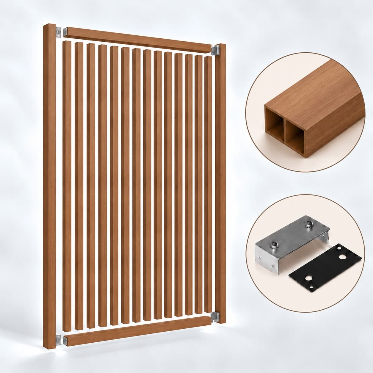 SIPA PURE Kit completo (16 toghe+2 basi orizzontali+staffe fisse) Divisorio Frangiluce in PVC Effetto Legno – rifilabile  1550x2900mm - 18