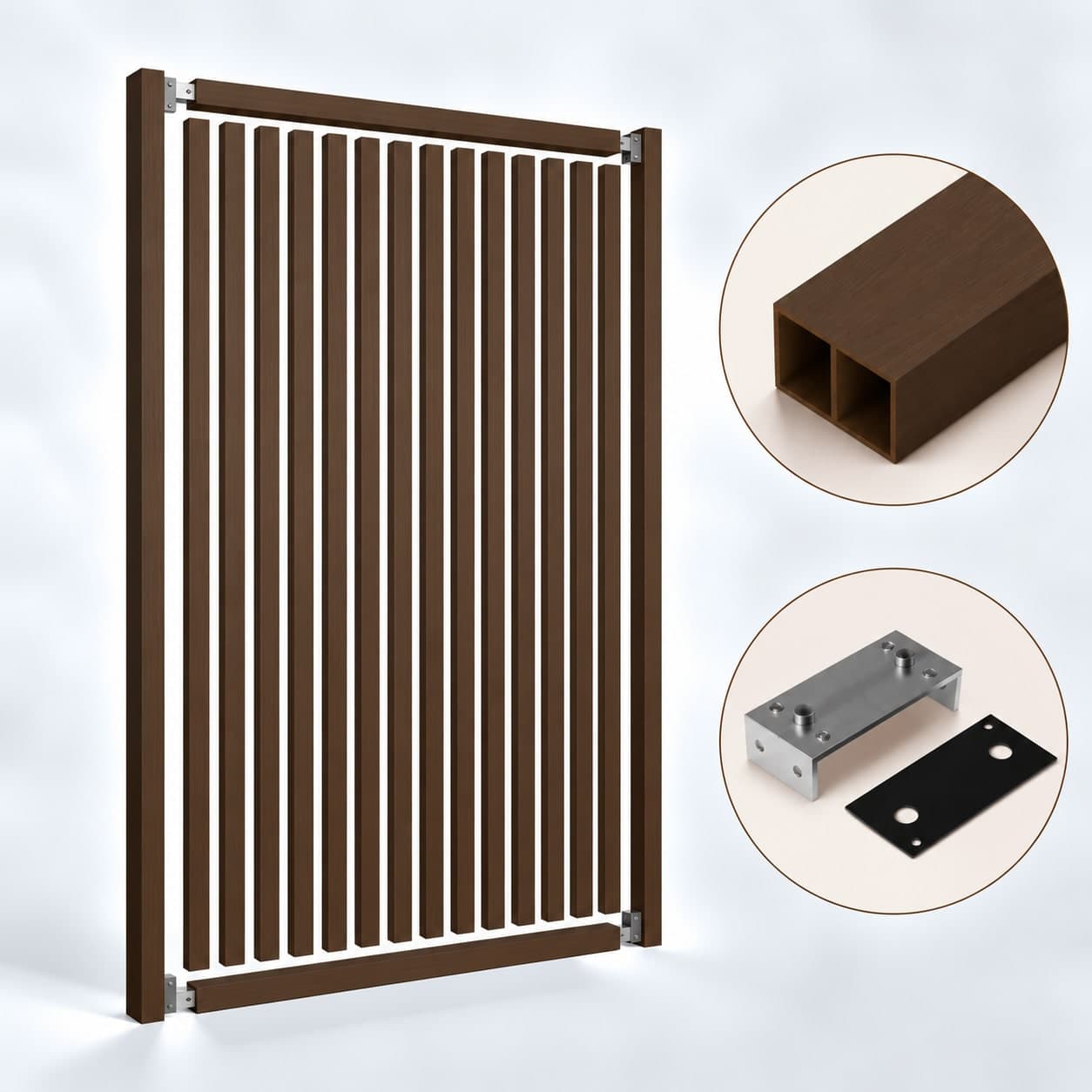 SIPA PURE Kit completo (16 toghe+2 basi orizzontali+staffe fisse) Divisorio Frangiluce in PVC Effetto Legno – rifilabile  1550x2900mm - 20