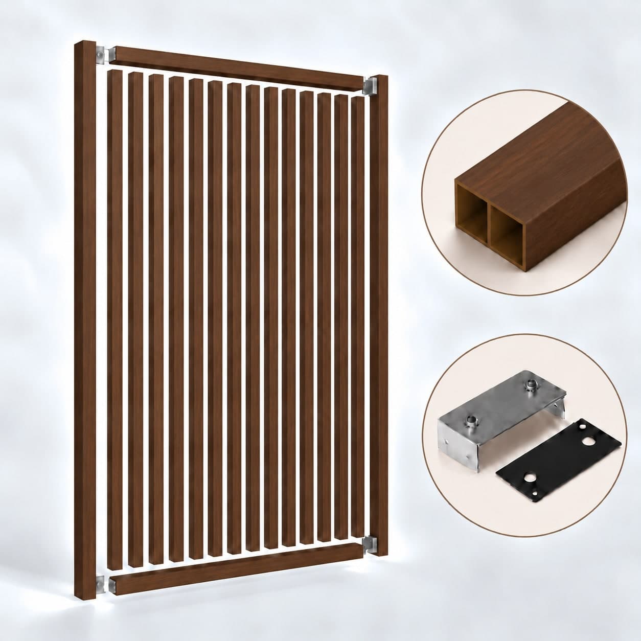 SIPA PURE Kit completo (16 toghe+2 basi orizzontali+staffe fisse) Divisorio Frangiluce in PVC Effetto Legno – rifilabile  1550x2900mm - 21