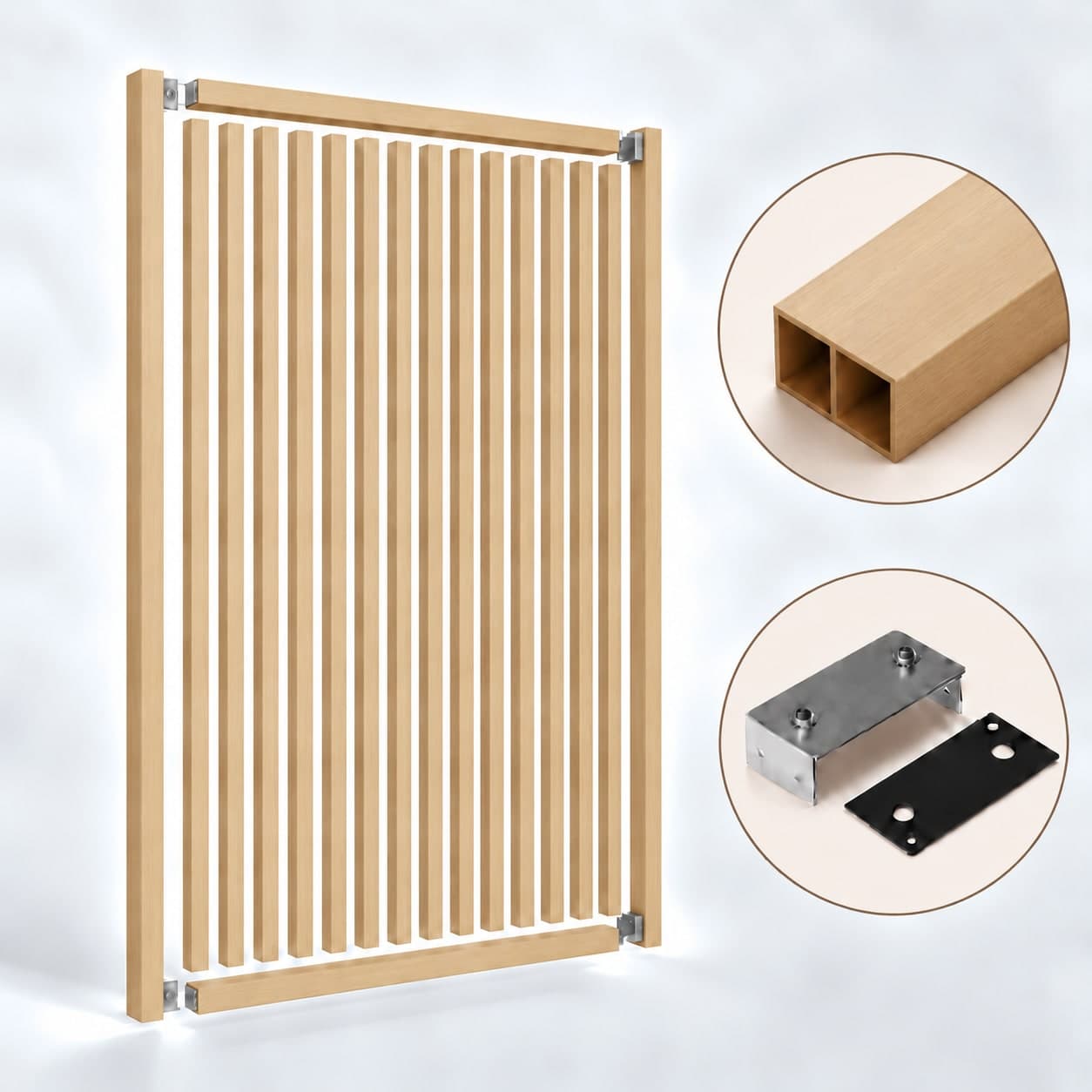 SIPA PURE Kit completo (16 toghe+2 basi orizzontali+staffe fisse) Divisorio Frangiluce in PVC Effetto Legno – rifilabile  1550x2900mm - 22