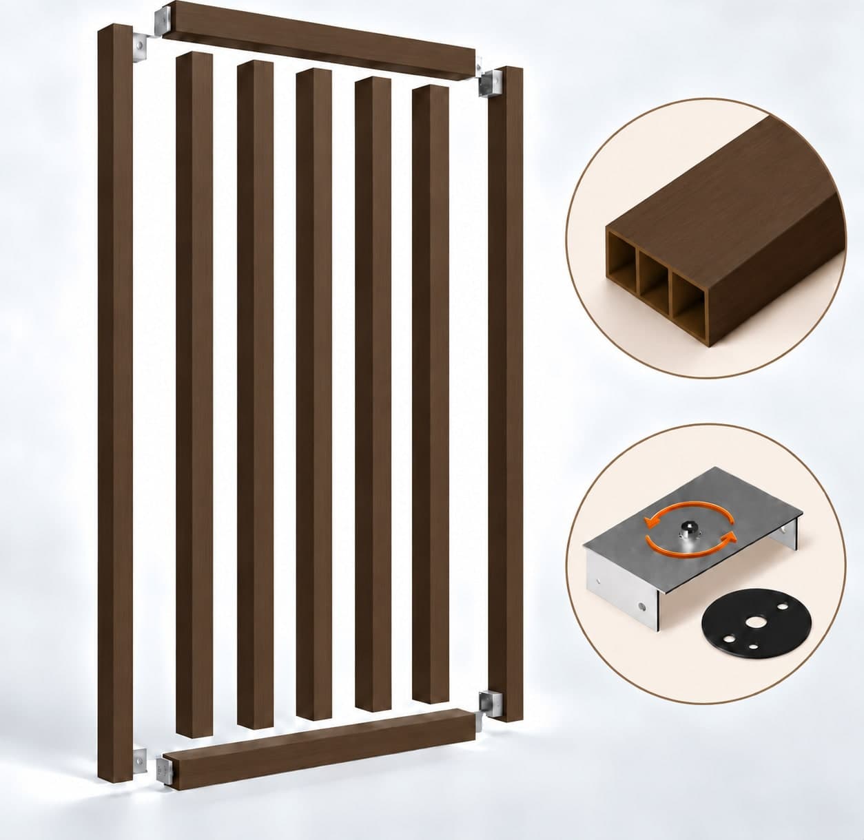 SIPA BOLD Kit completo (7 toghe+2 basi orizzontali+staffe GIREVOLI) Divisorio Frangiluce in PVC Effetto Legno – rifilabile  680x2900mm - 11